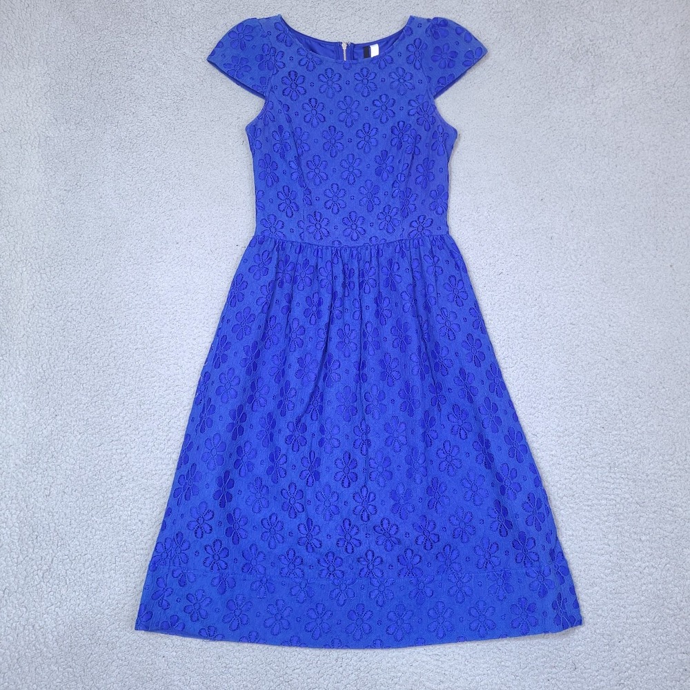 Kensie Dress Womens Small Blue A-Line Lace Floral Zipper Lined